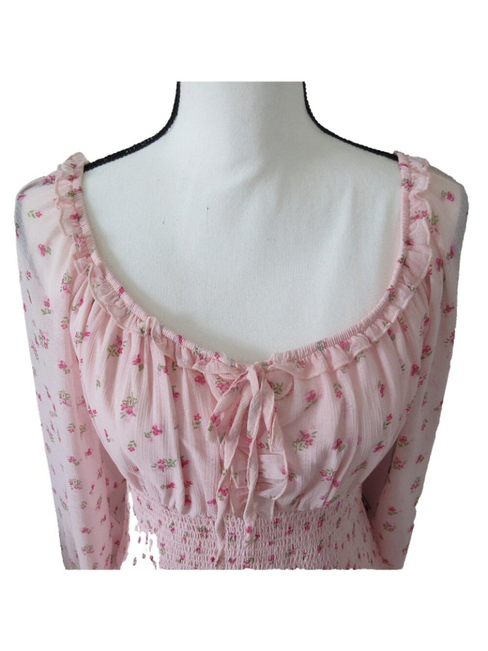 NWT Madden Girl XL Pink Floral Smocked Bodice Peasant Blouse Y2K Inspired - Picture 2 of 8